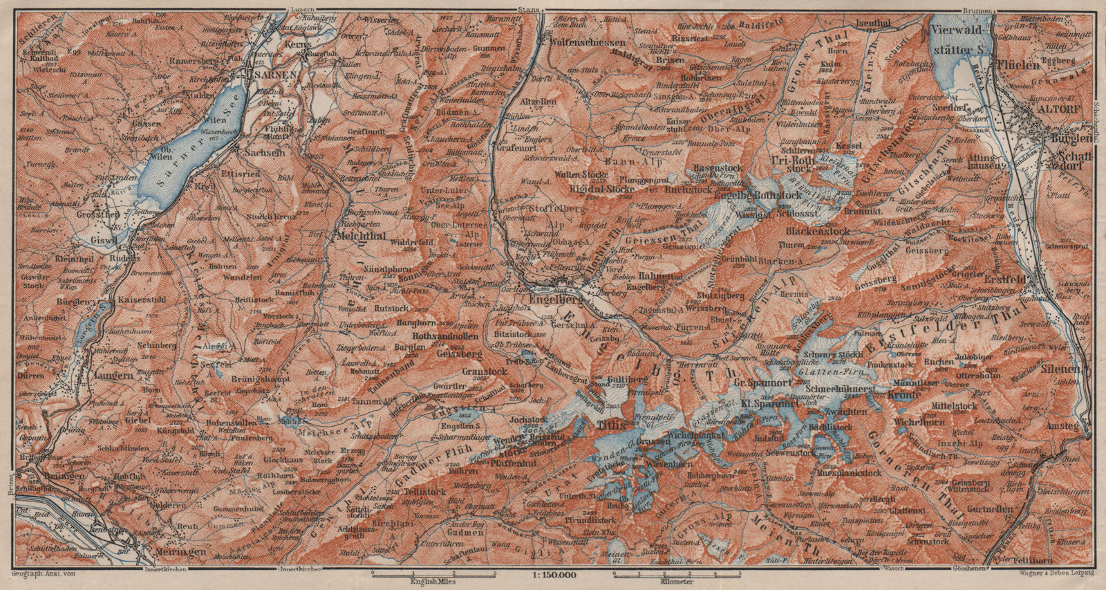 ENGELBERG ENVIRONS. Uri/Urner Alps Titlis Blackenstock Sarnen Altorf 1911 map